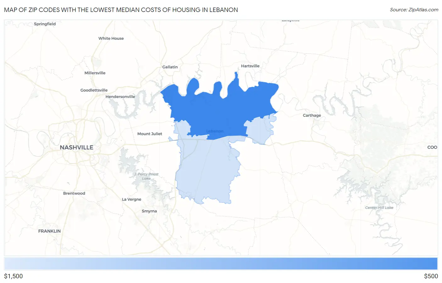 Zip Codes with the Lowest Median Costs of Housing in Lebanon Map