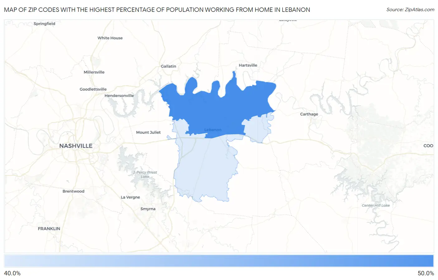 Zip Codes with the Highest Percentage of Population Working from Home in Lebanon Map