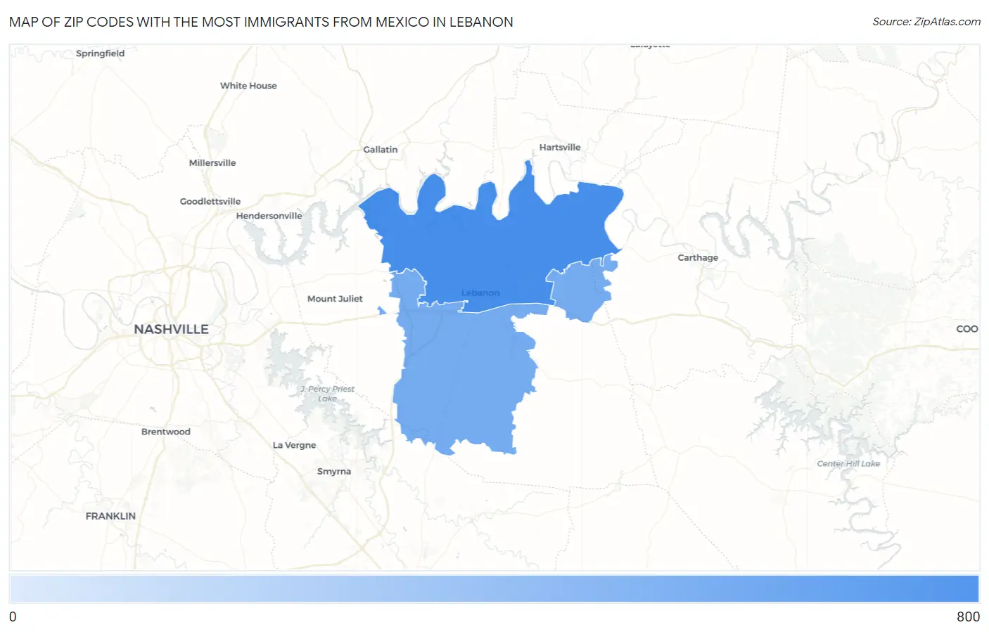 Zip Codes with the Most Immigrants from Mexico in Lebanon Map