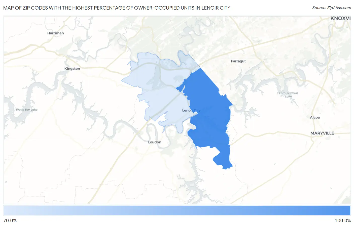 Zip Codes with the Highest Percentage of Owner-Occupied Units in Lenoir City Map