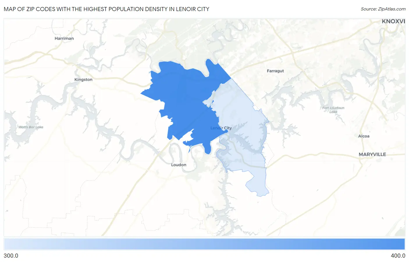 Zip Codes with the Highest Population Density in Lenoir City Map