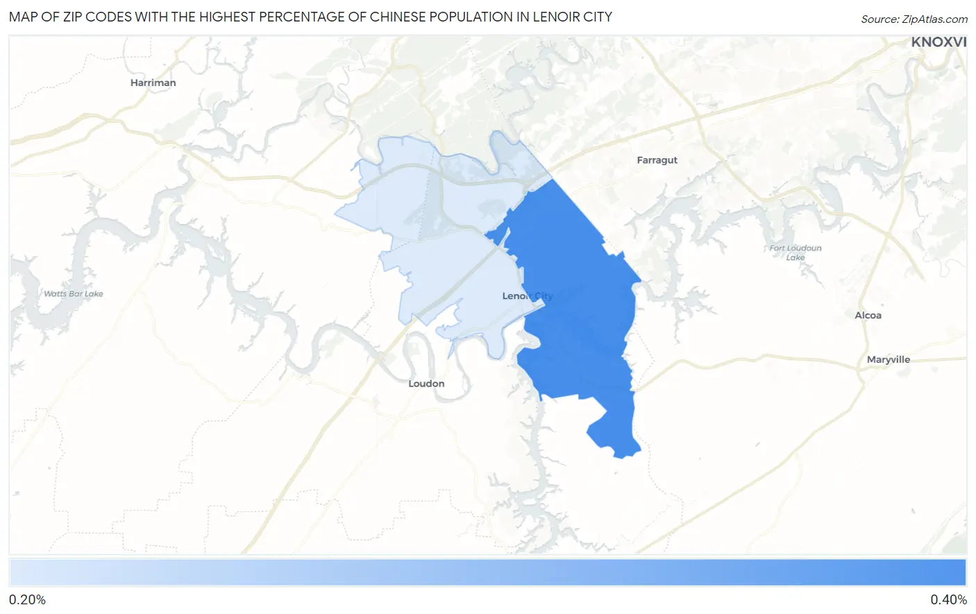 Zip Codes with the Highest Percentage of Chinese Population in Lenoir City Map