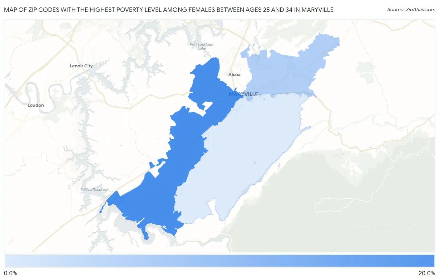 Zip Codes with the Highest Poverty Level Among Females Between Ages 25 and 34 in Maryville Map