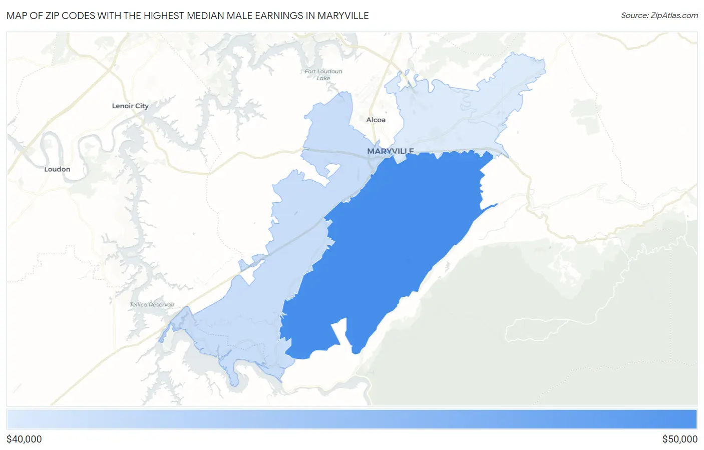 Zip Codes with the Highest Median Male Earnings in Maryville Map