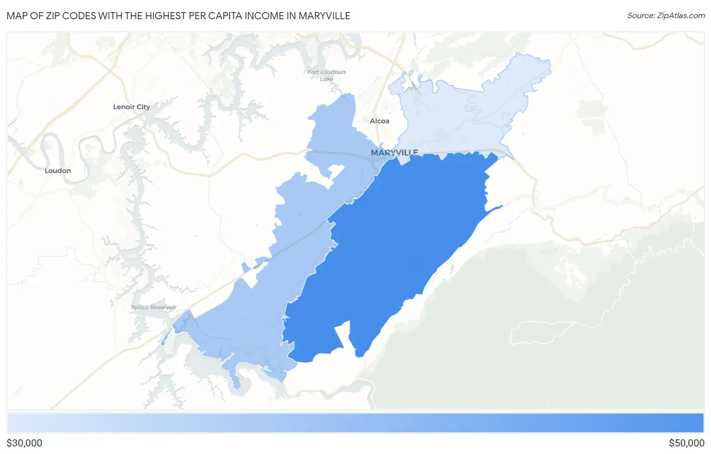 Zip Codes with the Highest Per Capita Income in Maryville Map