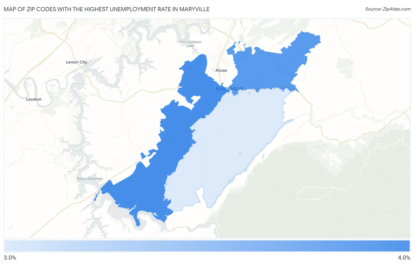 Zip Codes with the Highest Unemployment Rate in Maryville Map