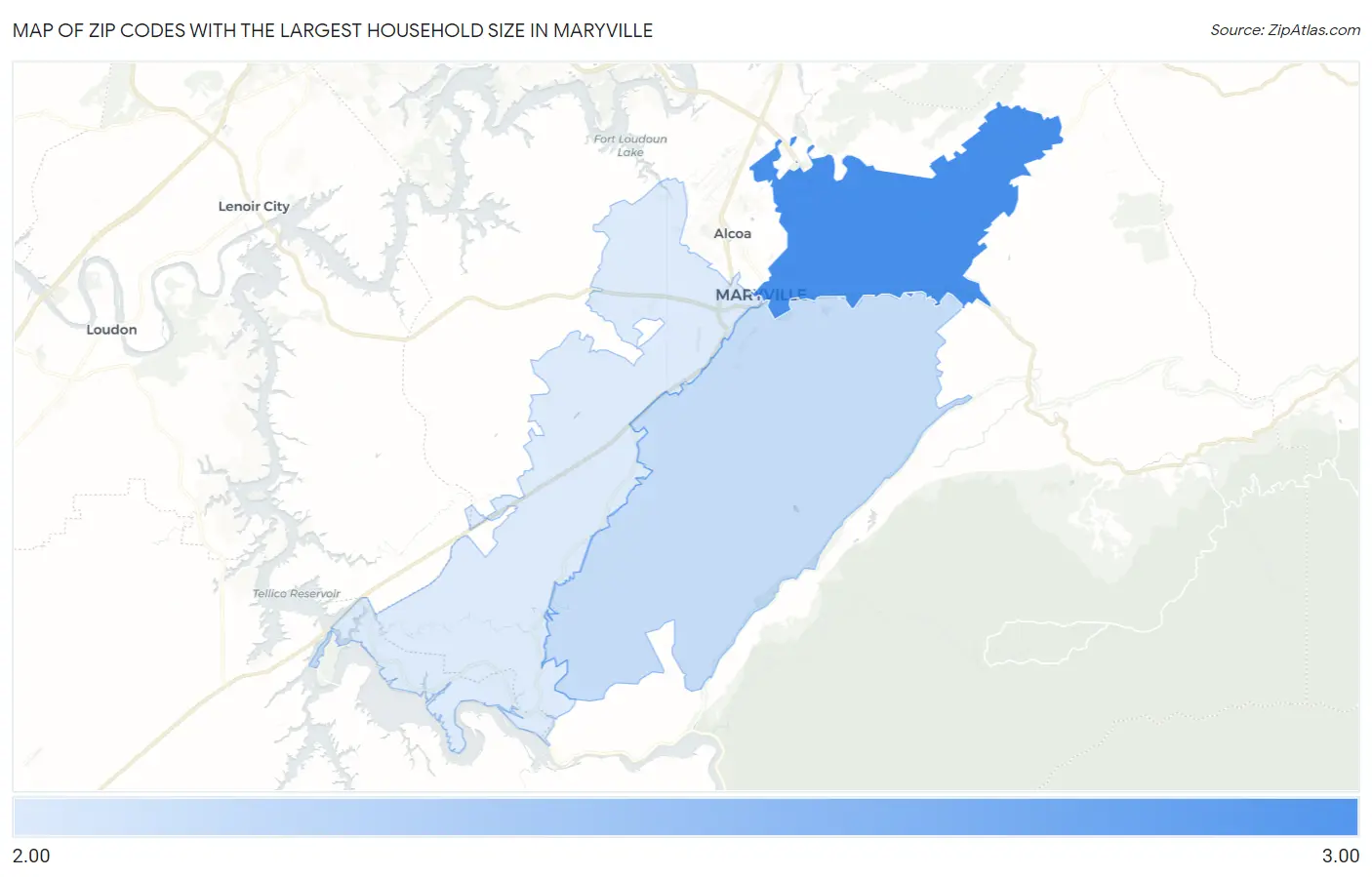 Zip Codes with the Largest Household Size in Maryville Map