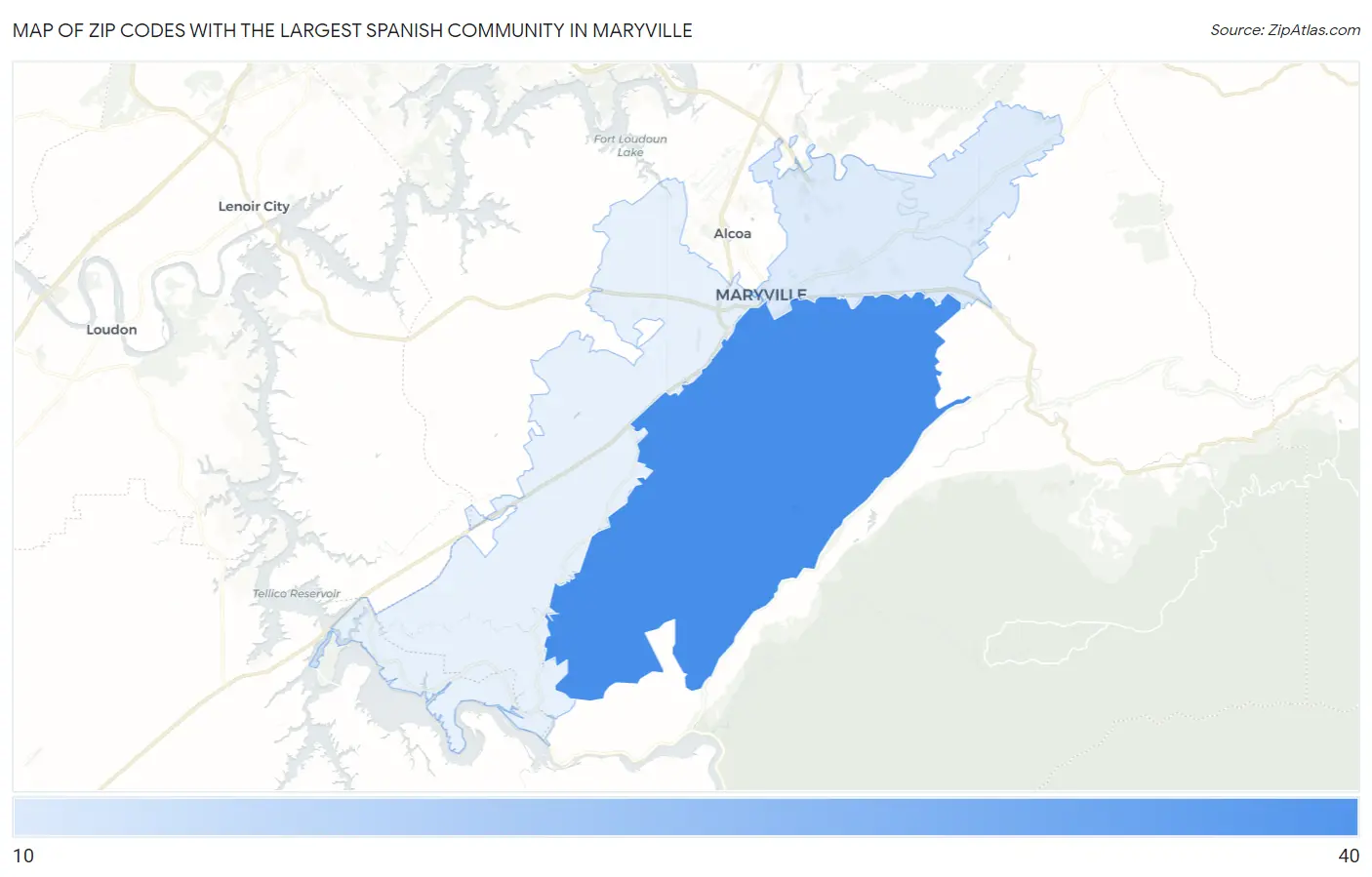 Zip Codes with the Largest Spanish Community in Maryville Map