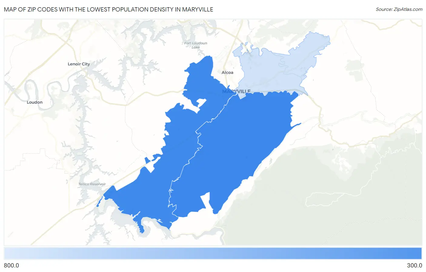 Zip Codes with the Lowest Population Density in Maryville Map