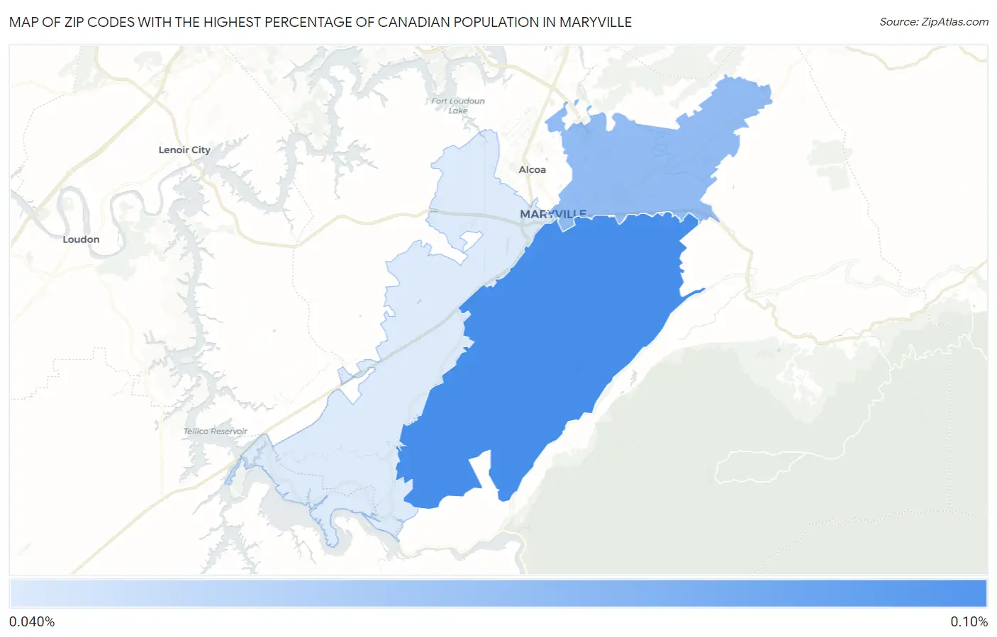 Zip Codes with the Highest Percentage of Canadian Population in Maryville Map