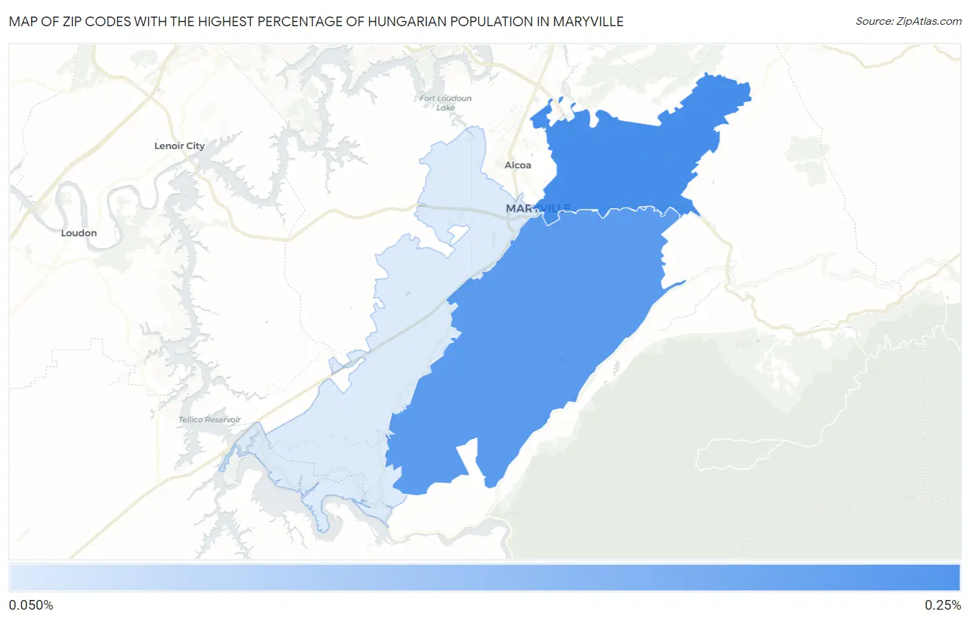 Zip Codes with the Highest Percentage of Hungarian Population in Maryville Map