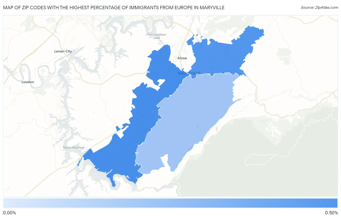 Zip Codes with the Highest Percentage of Immigrants from Europe in Maryville Map