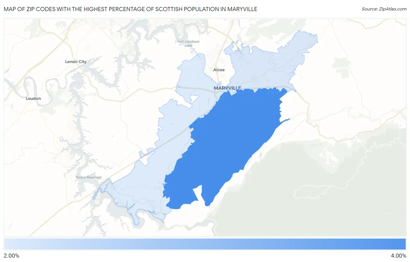 Zip Codes with the Highest Percentage of Scottish Population in Maryville Map