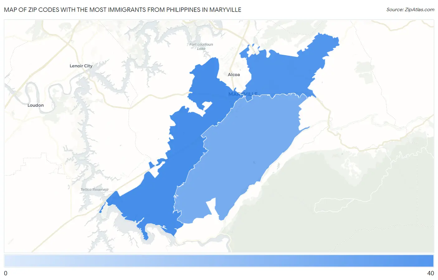 Zip Codes with the Most Immigrants from Philippines in Maryville Map