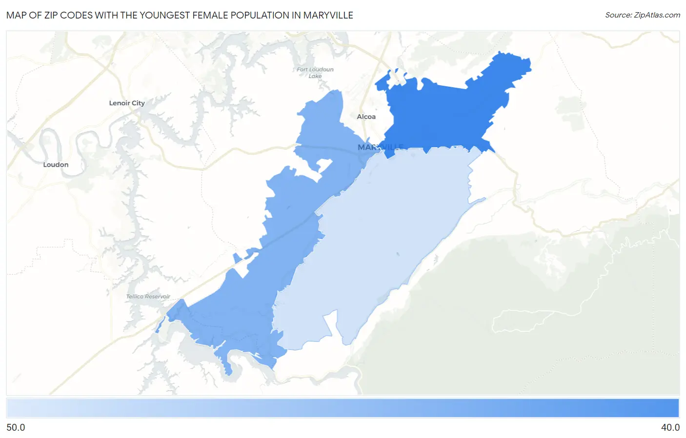 Zip Codes with the Youngest Female Population in Maryville Map