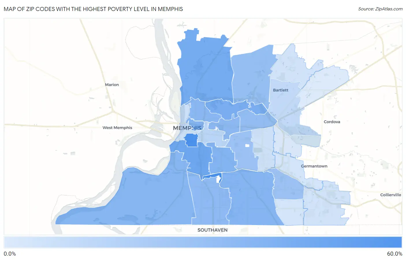 Zip Codes with the Highest Poverty Level in Memphis Map