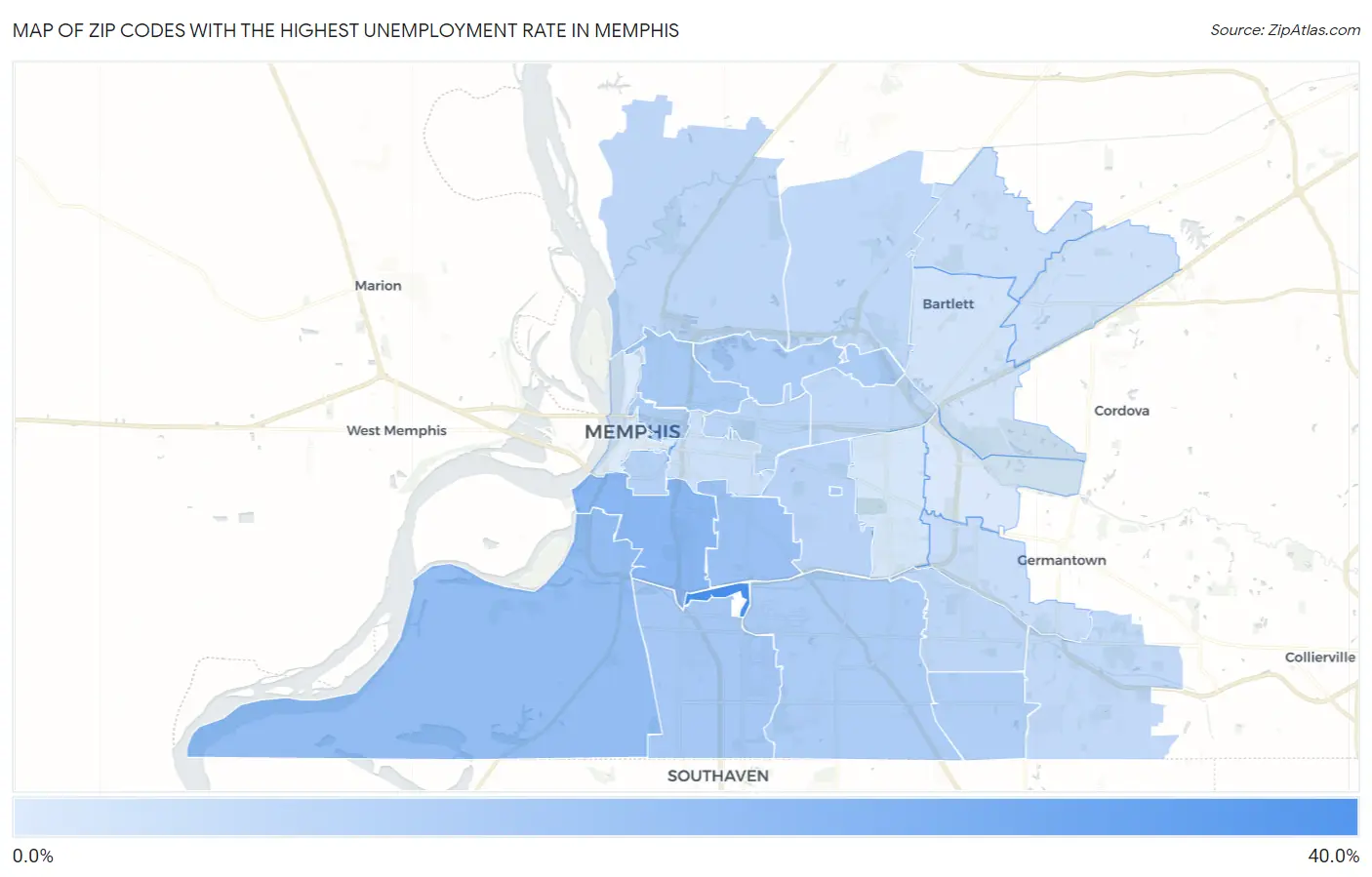 Zip Codes with the Highest Unemployment Rate in Memphis Map
