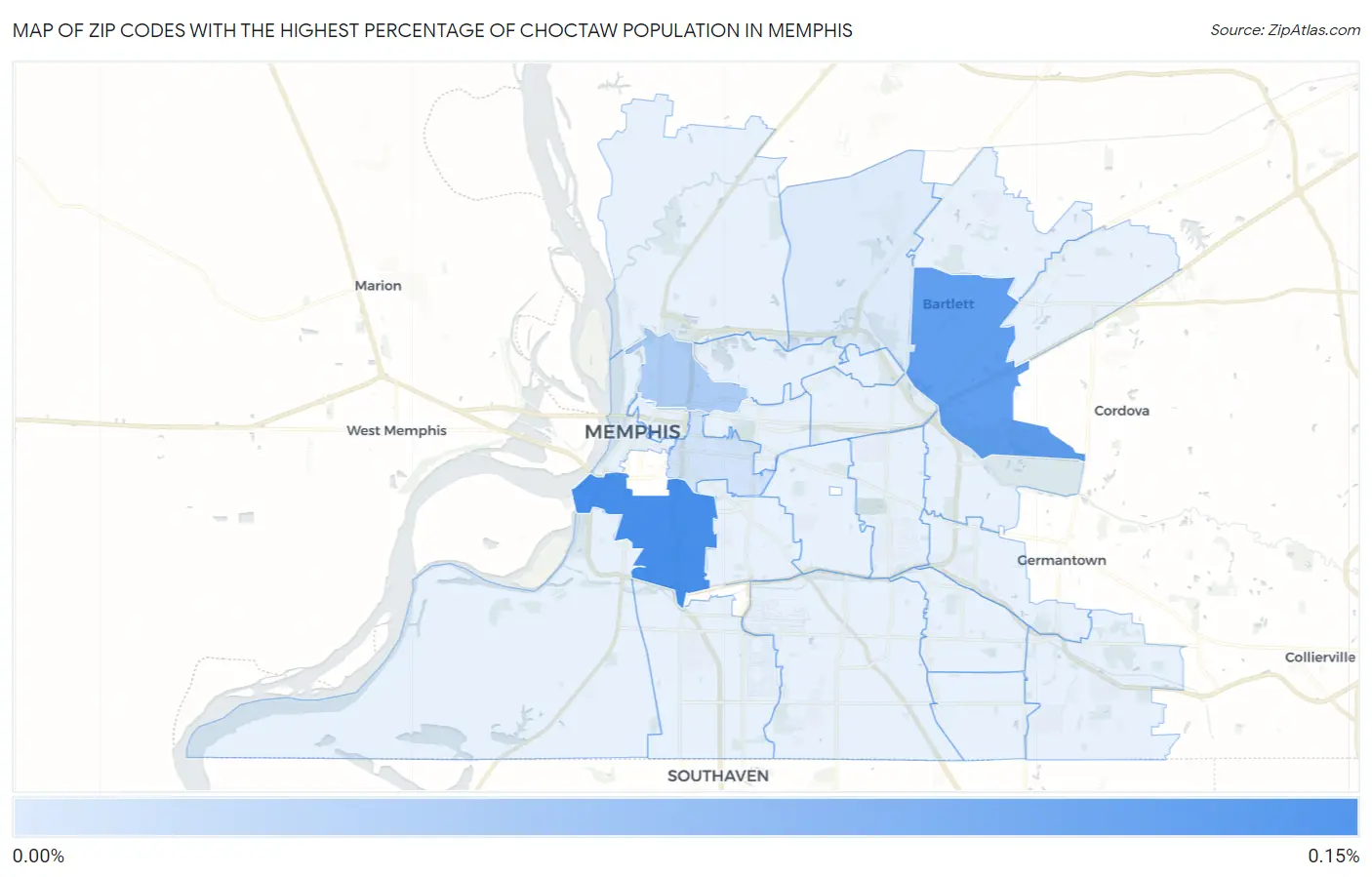 Zip Codes with the Highest Percentage of Choctaw Population in Memphis Map