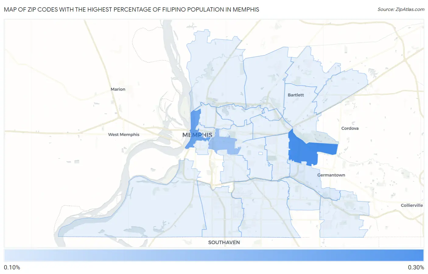 Zip Codes with the Highest Percentage of Filipino Population in Memphis Map