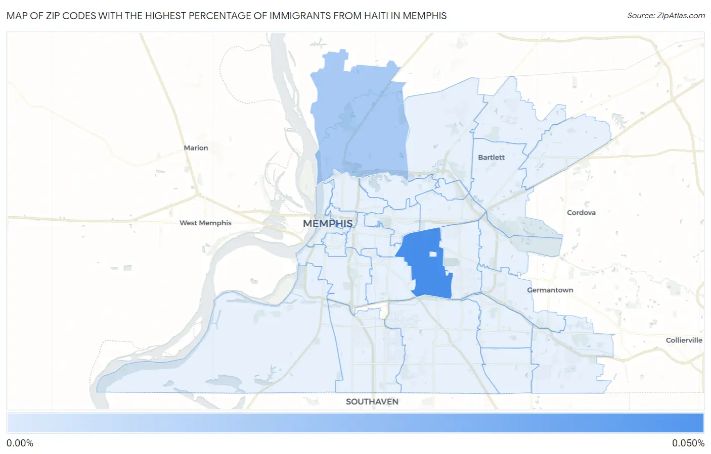 Zip Codes with the Highest Percentage of Immigrants from Haiti in Memphis Map