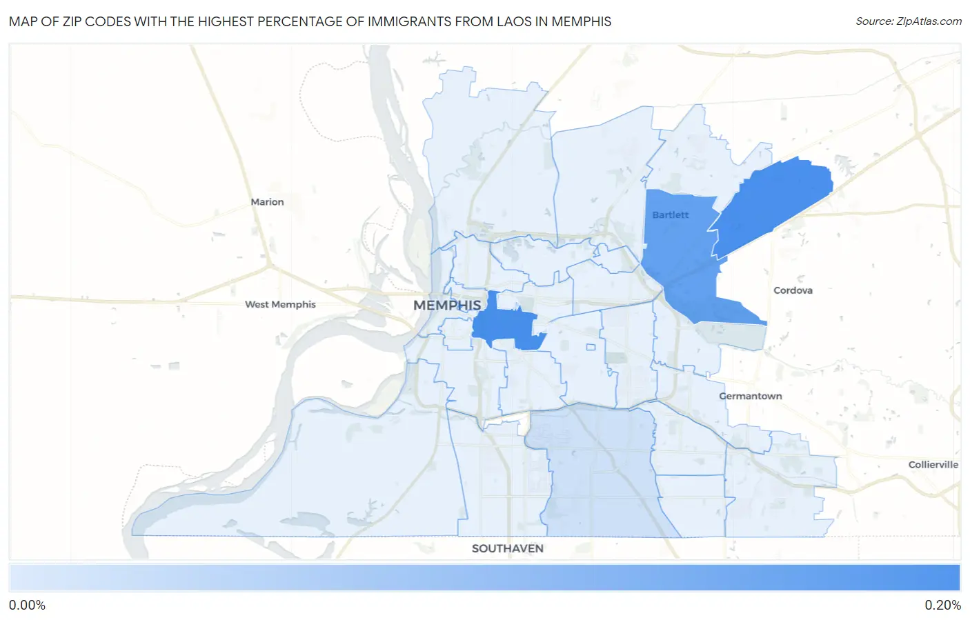 Zip Codes with the Highest Percentage of Immigrants from Laos in Memphis Map