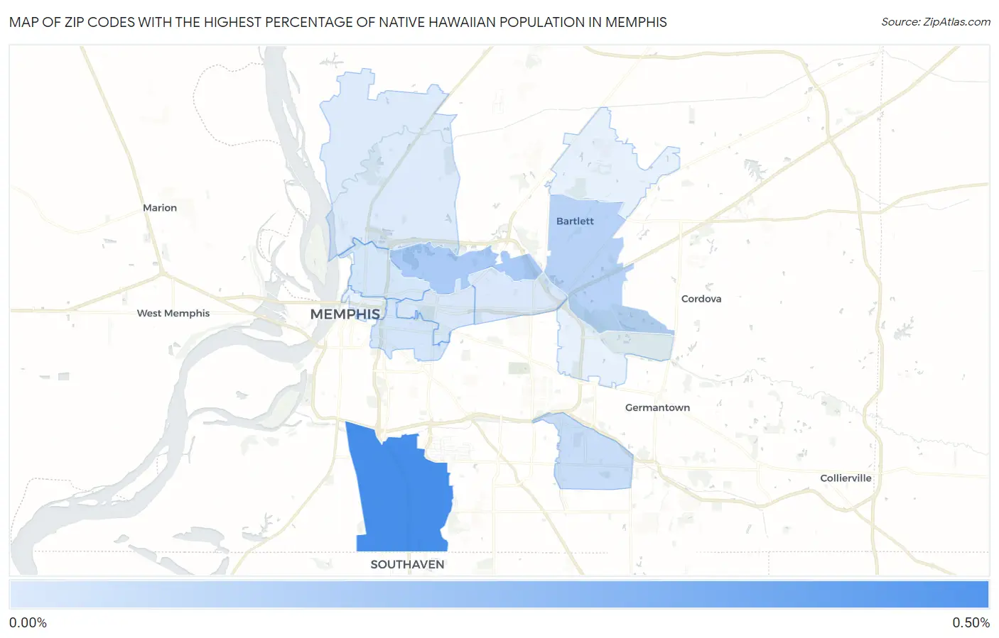 Zip Codes with the Highest Percentage of Native Hawaiian Population in Memphis Map