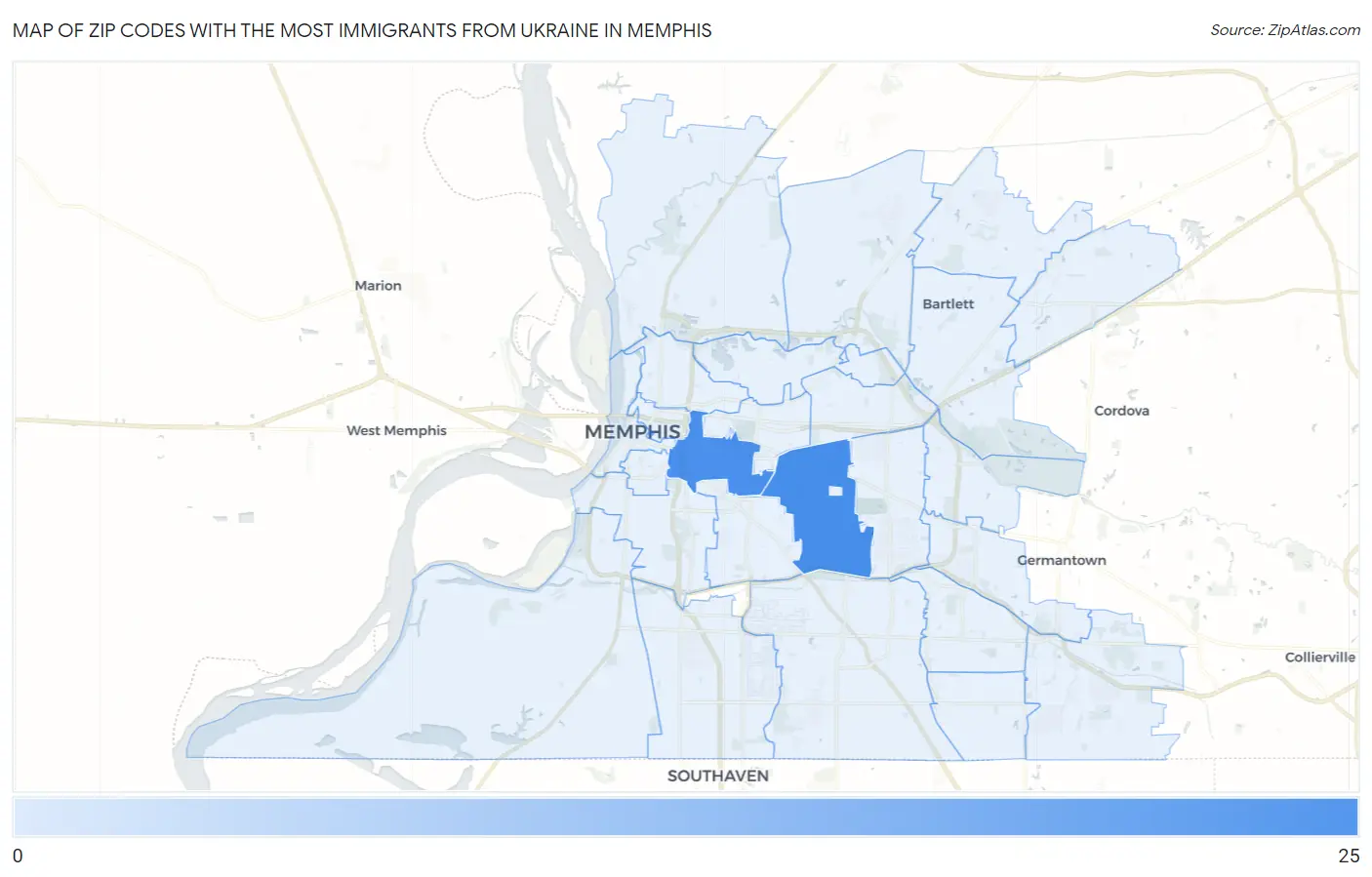 Zip Codes with the Most Immigrants from Ukraine in Memphis Map