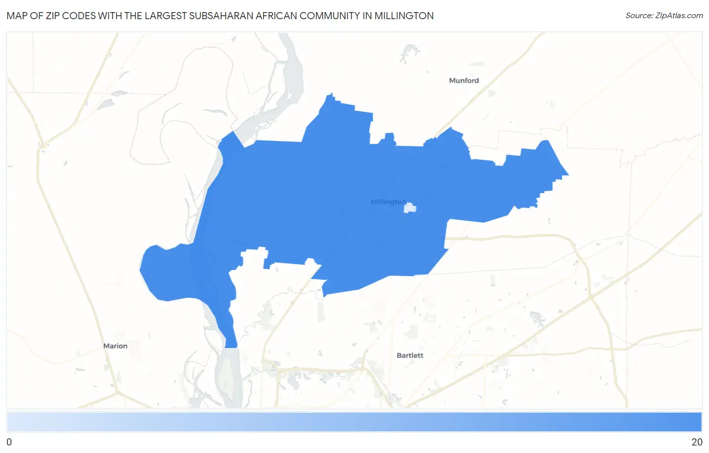 Zip Codes with the Largest Subsaharan African Community in Millington Map