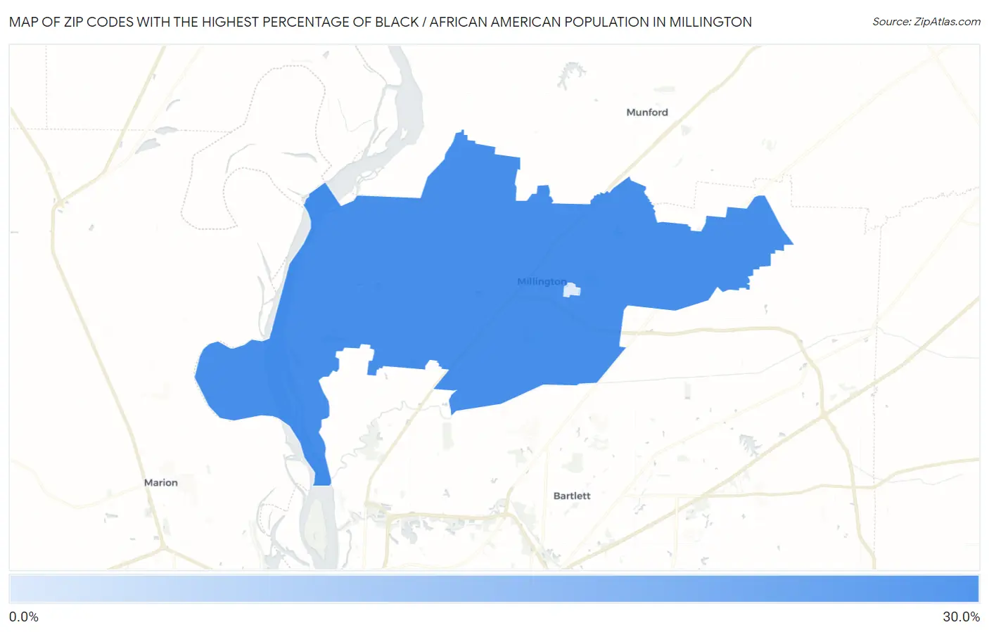 Zip Codes with the Highest Percentage of Black / African American Population in Millington Map
