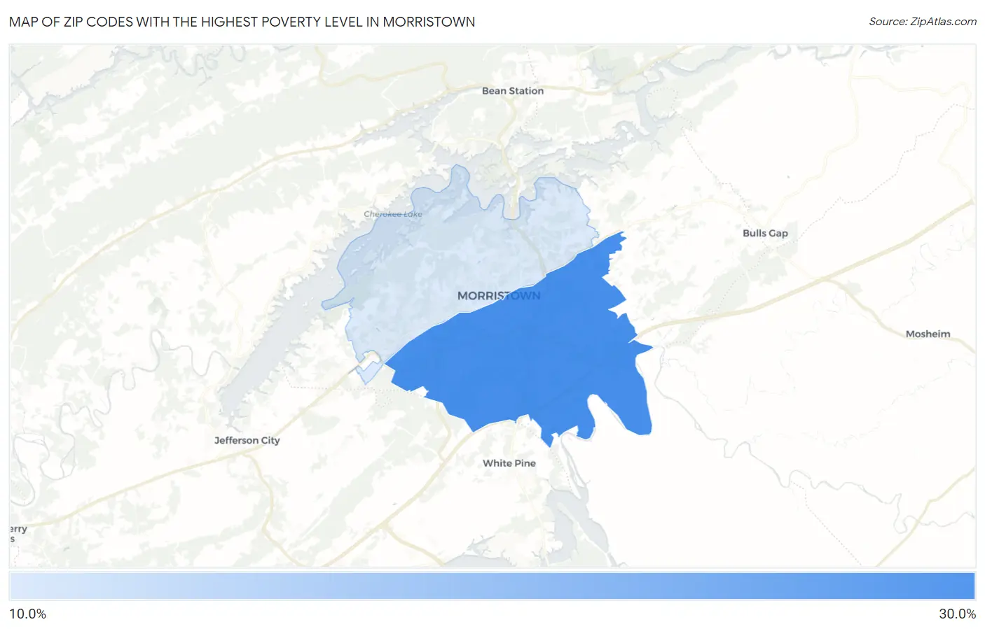 Zip Codes with the Highest Poverty Level in Morristown Map