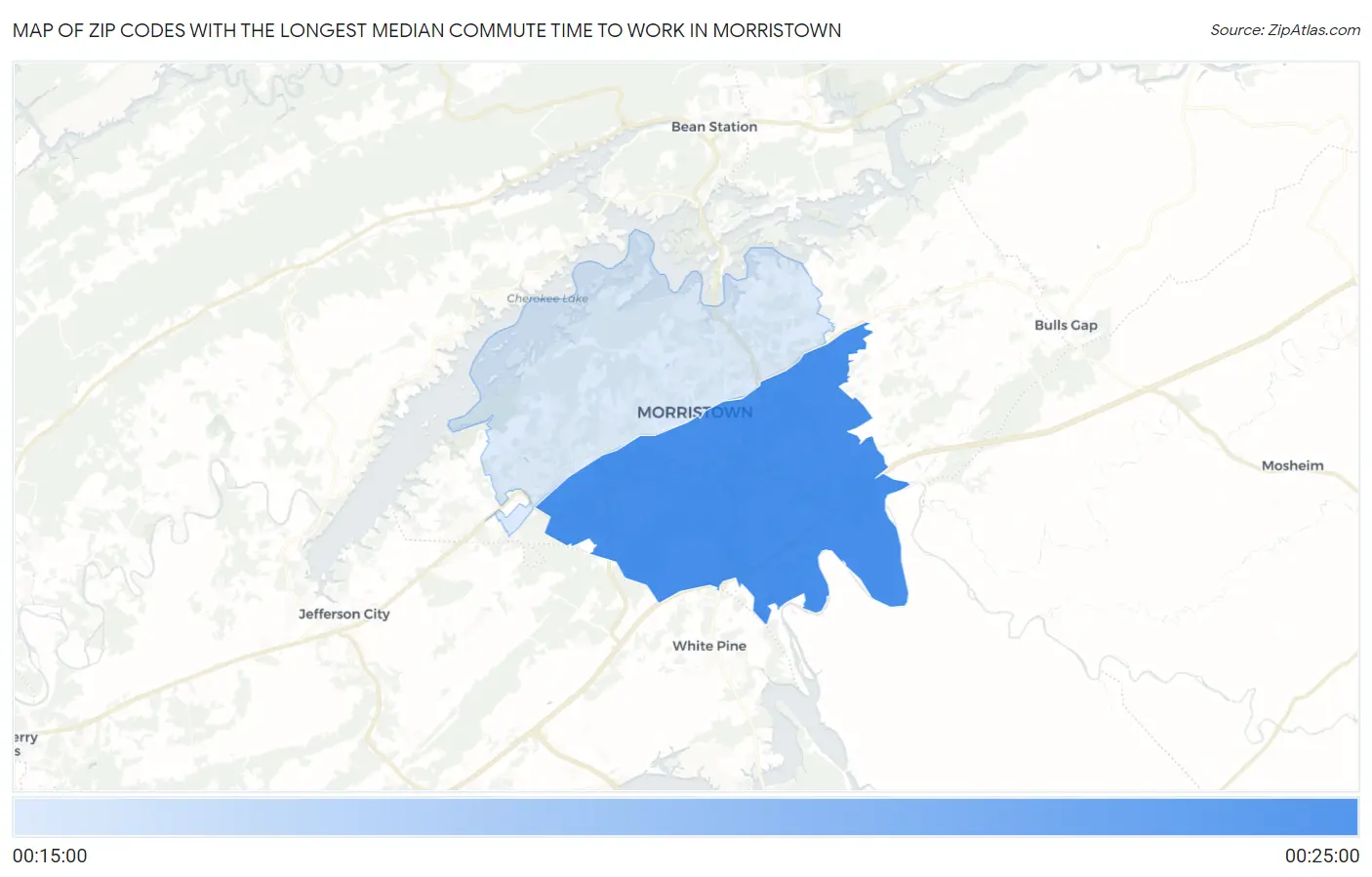 Zip Codes with the Longest Median Commute Time to Work in Morristown Map