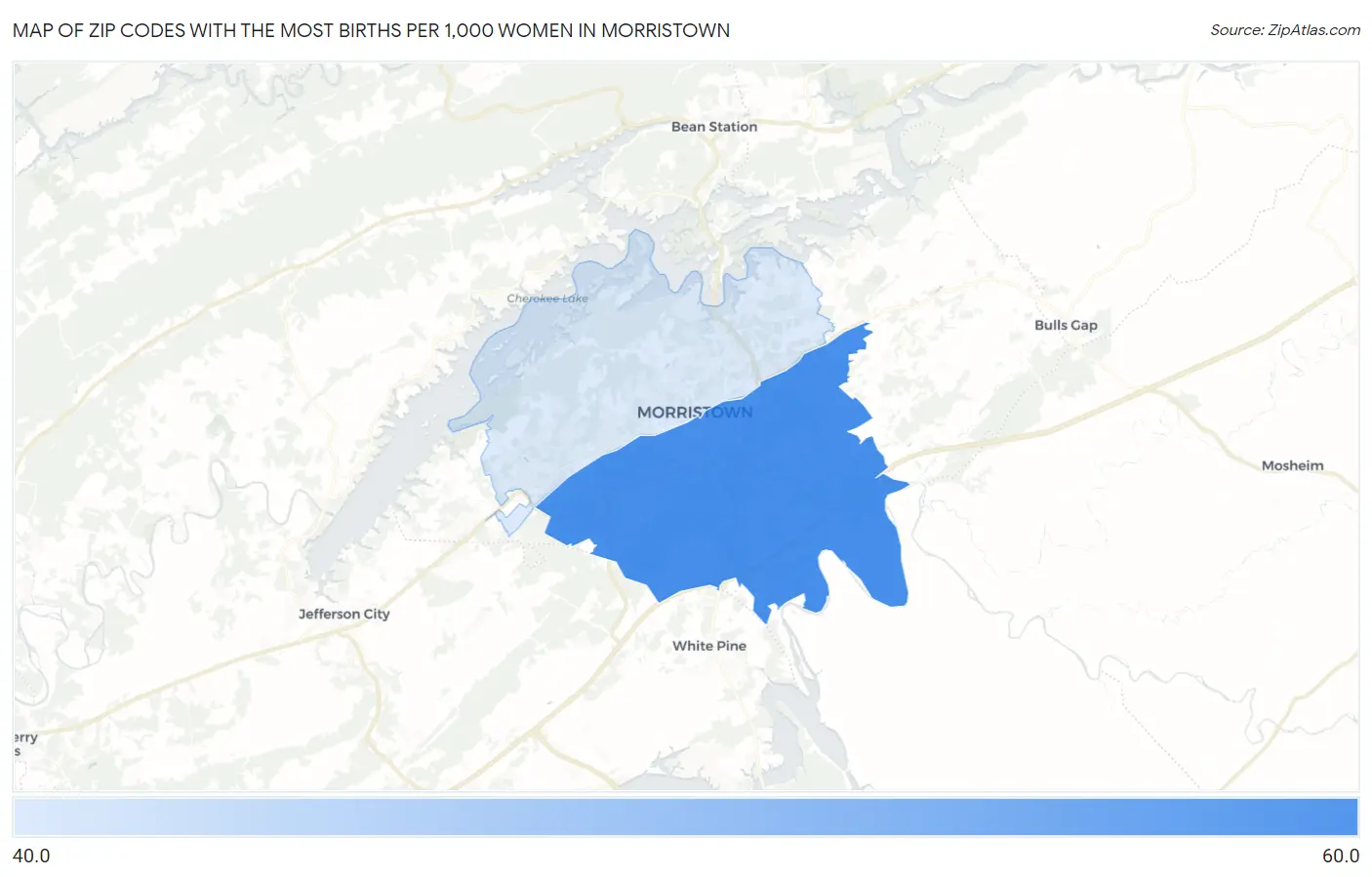 Zip Codes with the Most Births per 1,000 Women in Morristown Map
