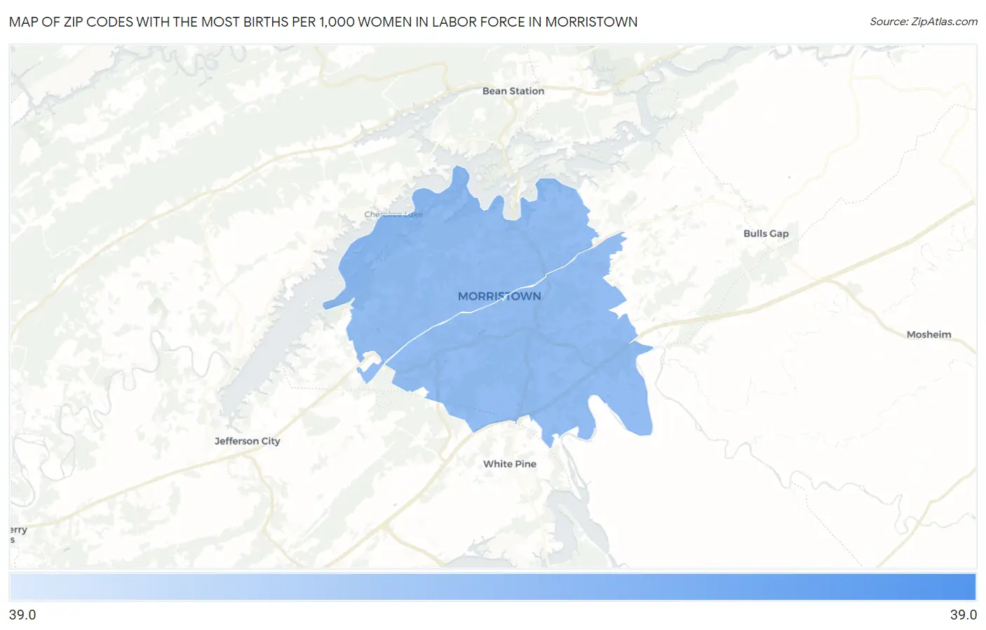 Zip Codes with the Most Births per 1,000 Women in Labor Force in Morristown Map