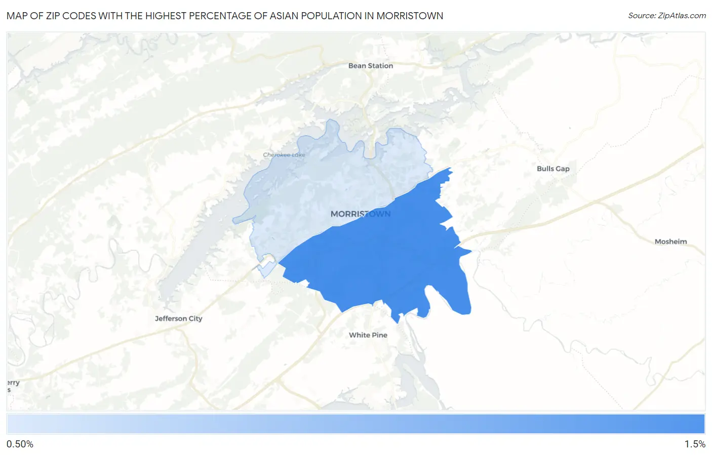 Zip Codes with the Highest Percentage of Asian Population in Morristown Map