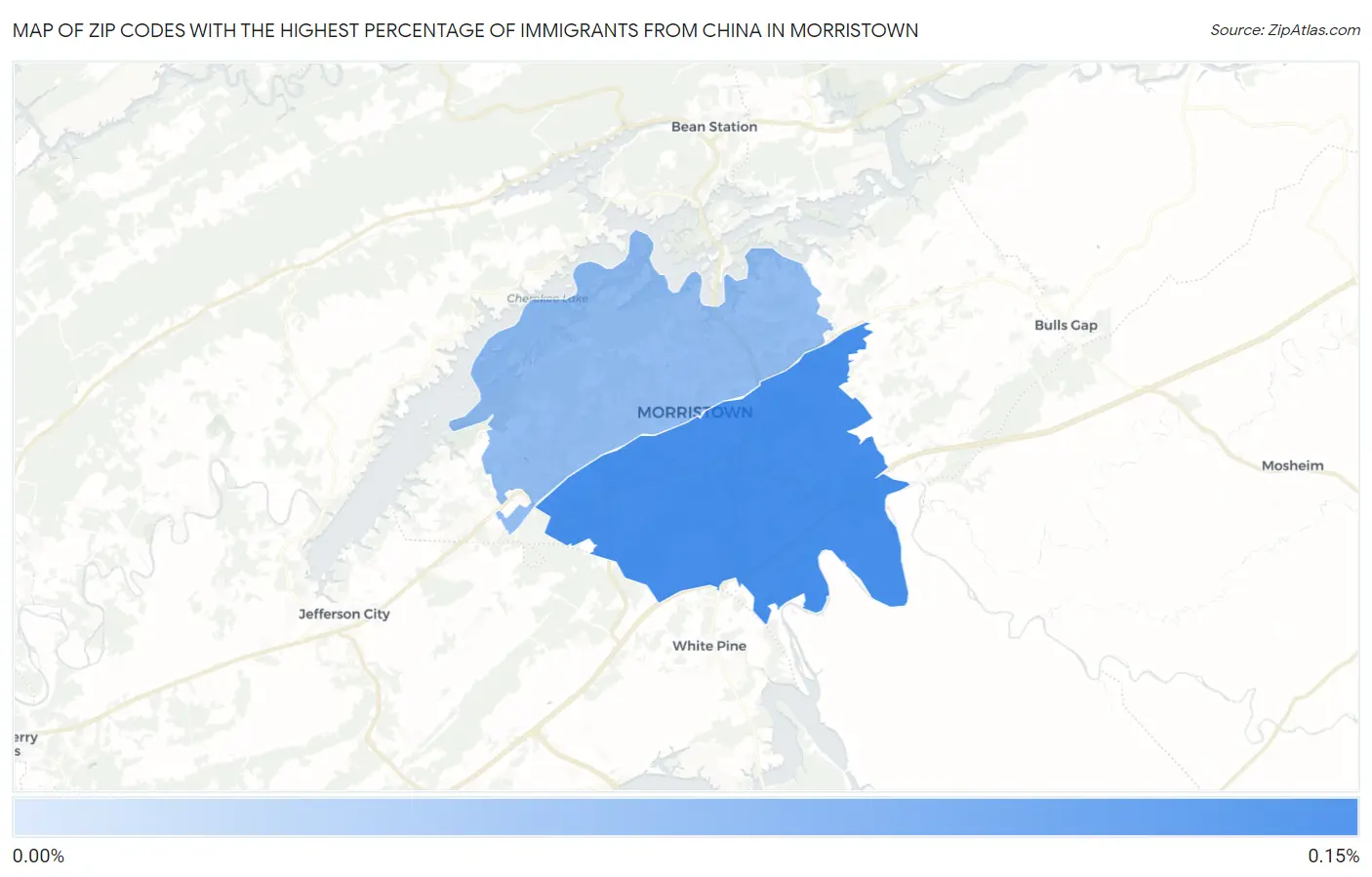 Zip Codes with the Highest Percentage of Immigrants from China in Morristown Map