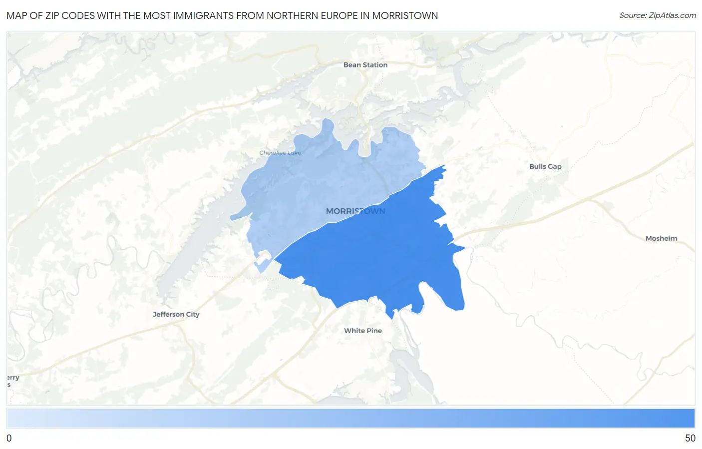 Zip Codes with the Most Immigrants from Northern Europe in Morristown Map