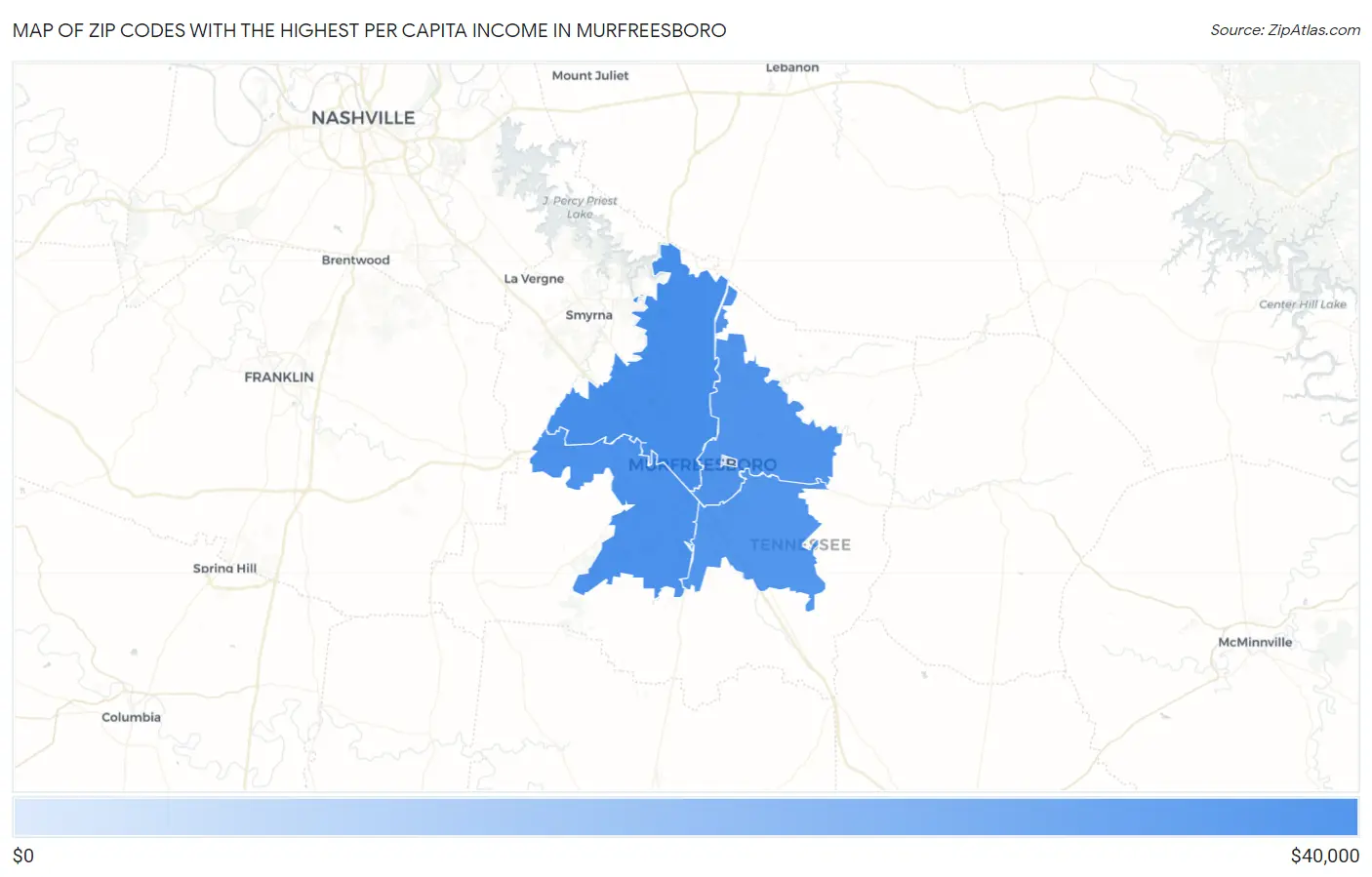 Zip Codes with the Highest Per Capita Income in Murfreesboro Map