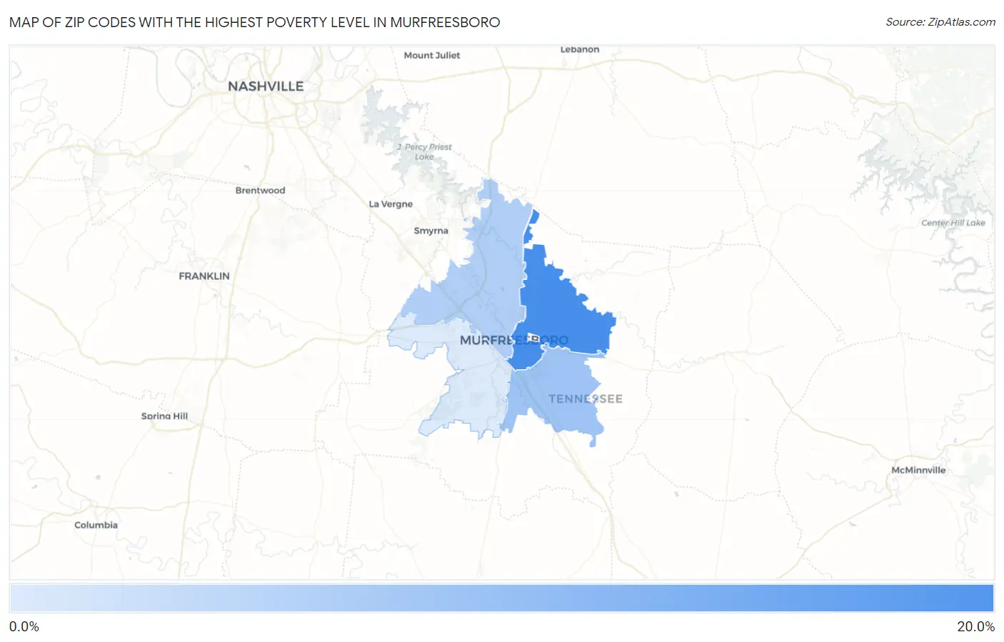 Zip Codes with the Highest Poverty Level in Murfreesboro Map