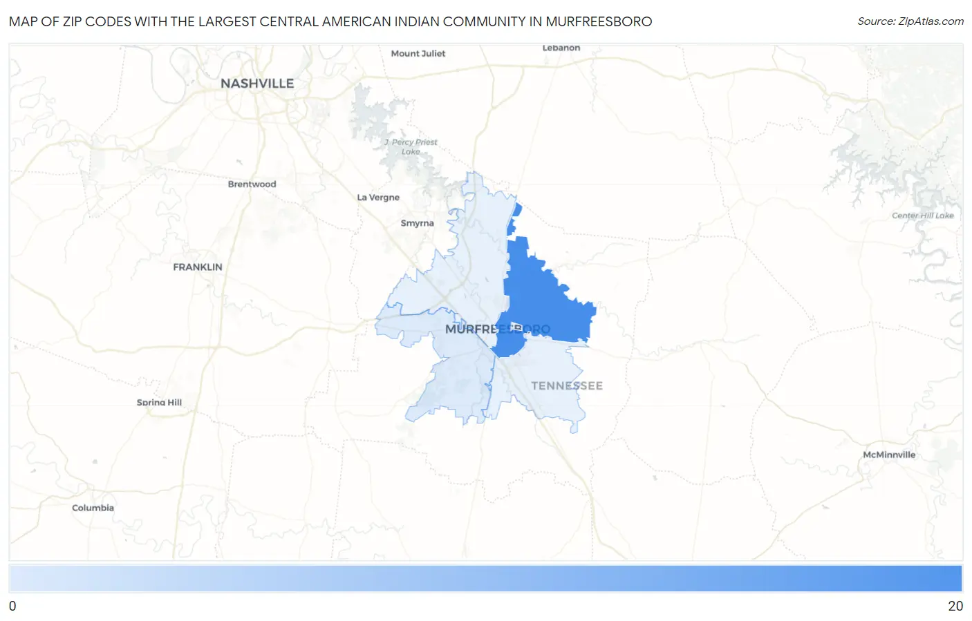 Zip Codes with the Largest Central American Indian Community in Murfreesboro Map