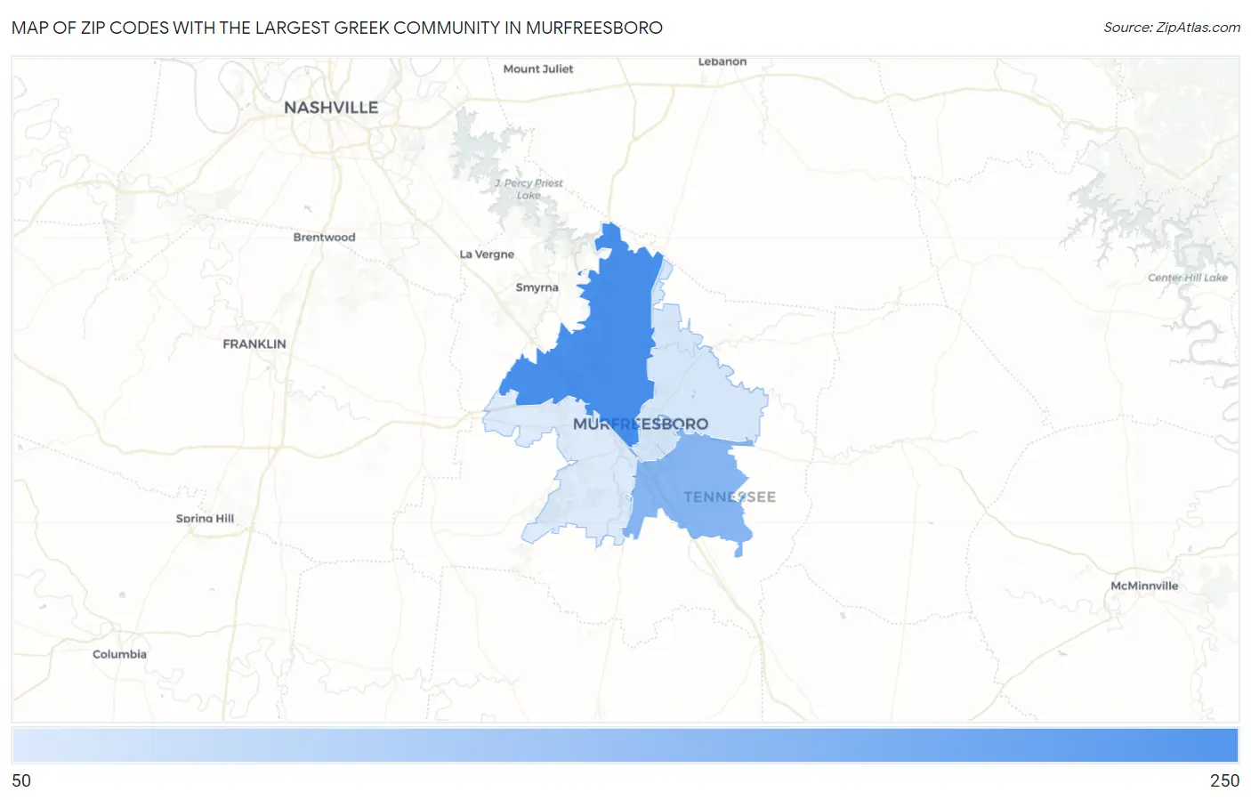 Zip Codes with the Largest Greek Community in Murfreesboro Map