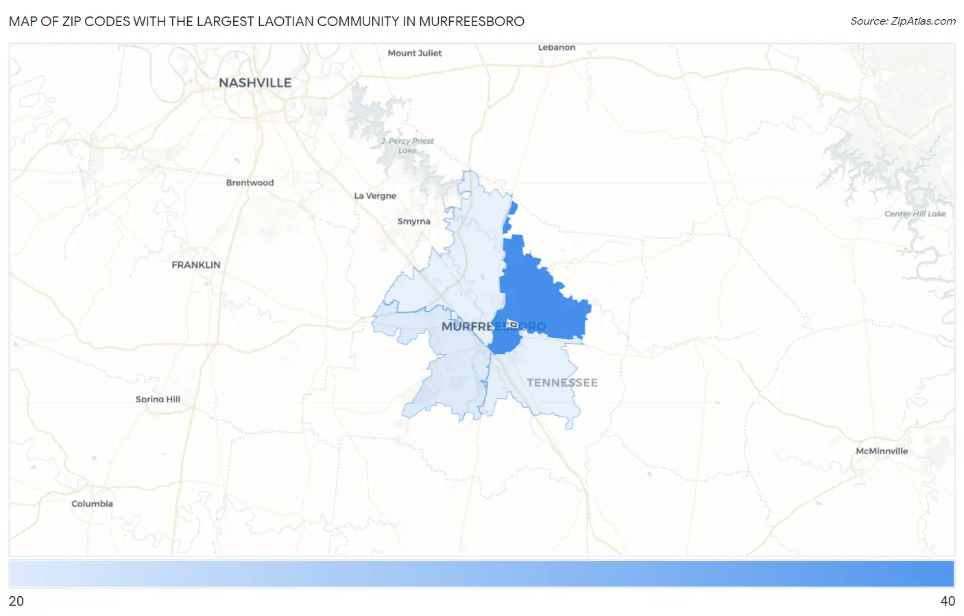 Zip Codes with the Largest Laotian Community in Murfreesboro Map