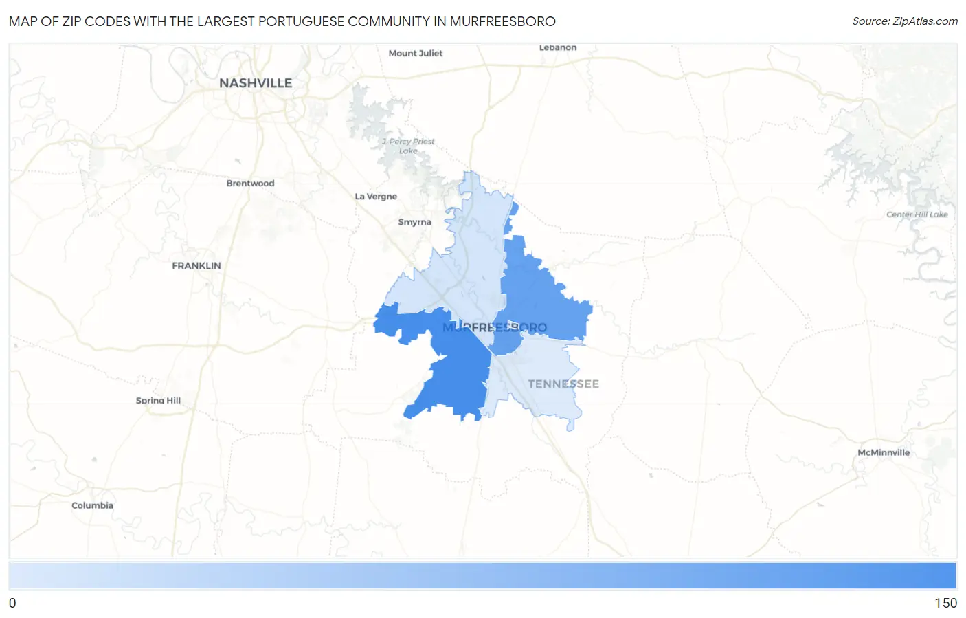 Zip Codes with the Largest Portuguese Community in Murfreesboro Map