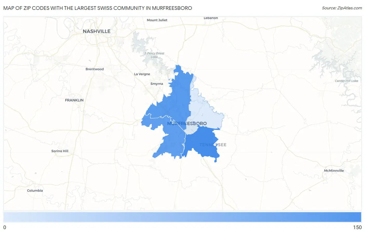 Zip Codes with the Largest Swiss Community in Murfreesboro Map