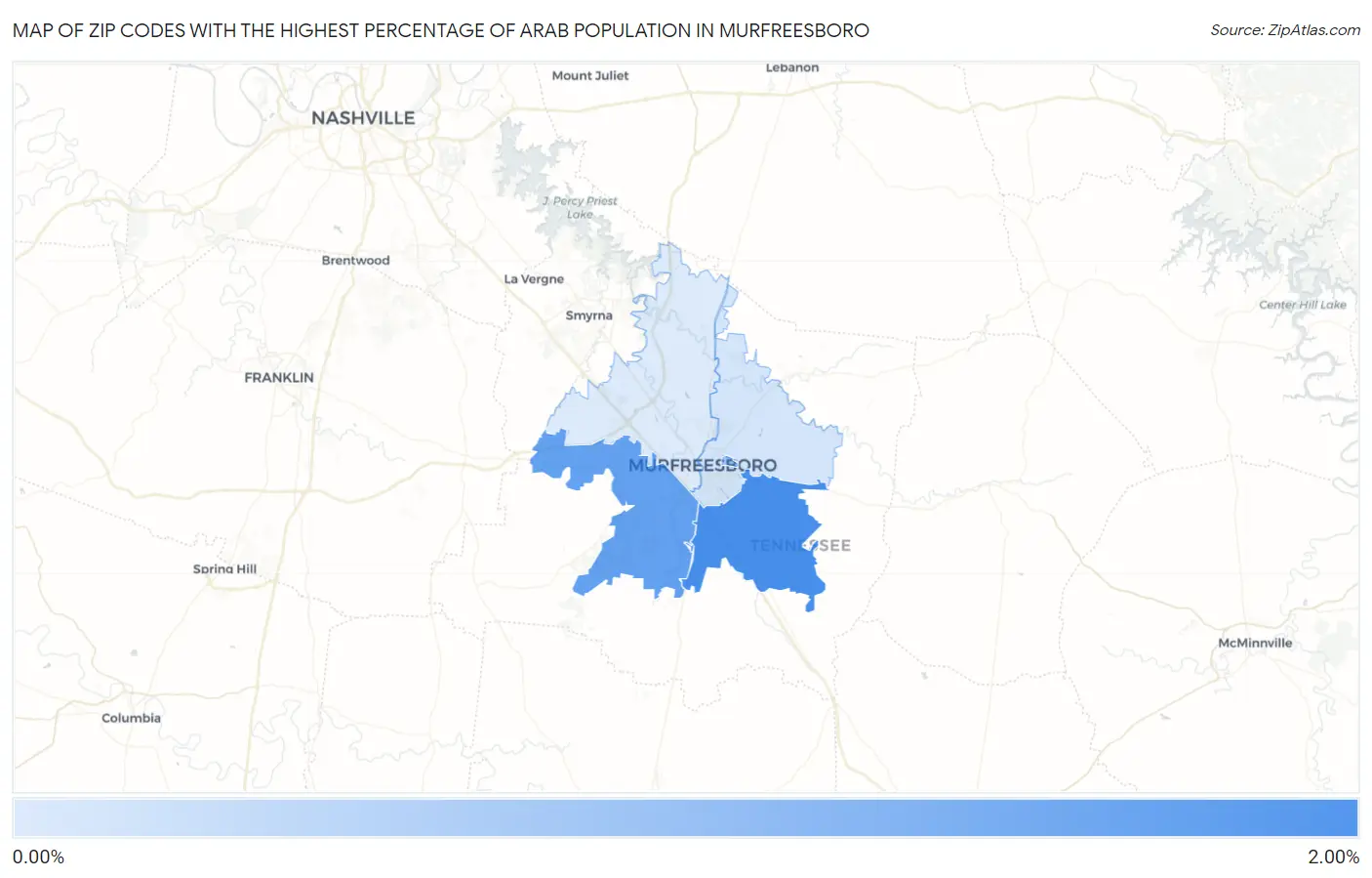 Zip Codes with the Highest Percentage of Arab Population in Murfreesboro Map