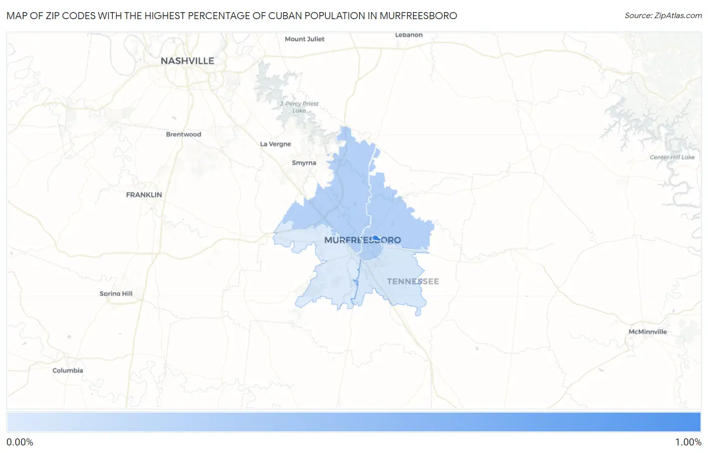Zip Codes with the Highest Percentage of Cuban Population in Murfreesboro Map