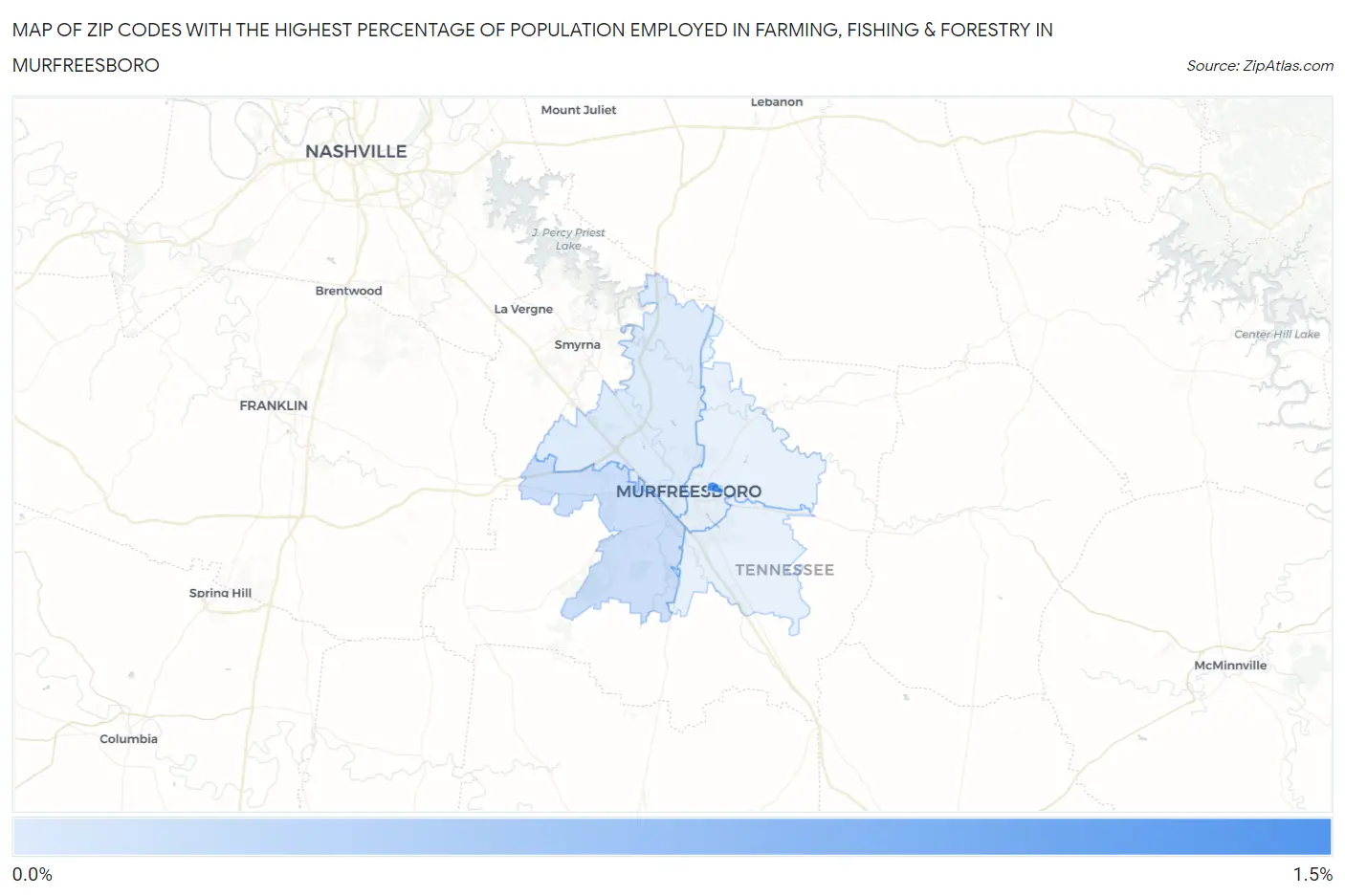 Zip Codes with the Highest Percentage of Population Employed in Farming, Fishing & Forestry in Murfreesboro Map