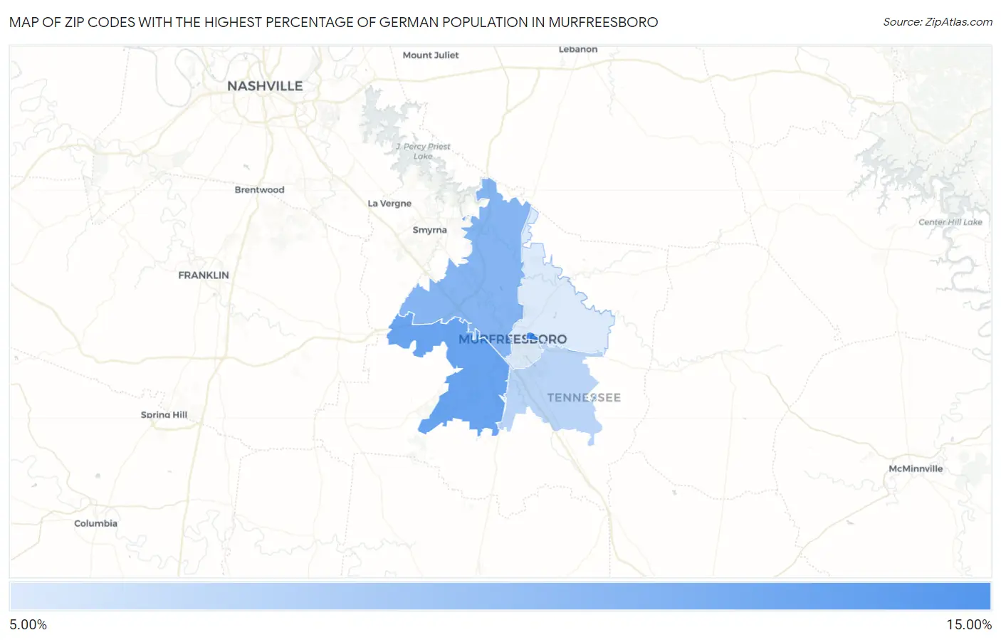 Zip Codes with the Highest Percentage of German Population in Murfreesboro Map