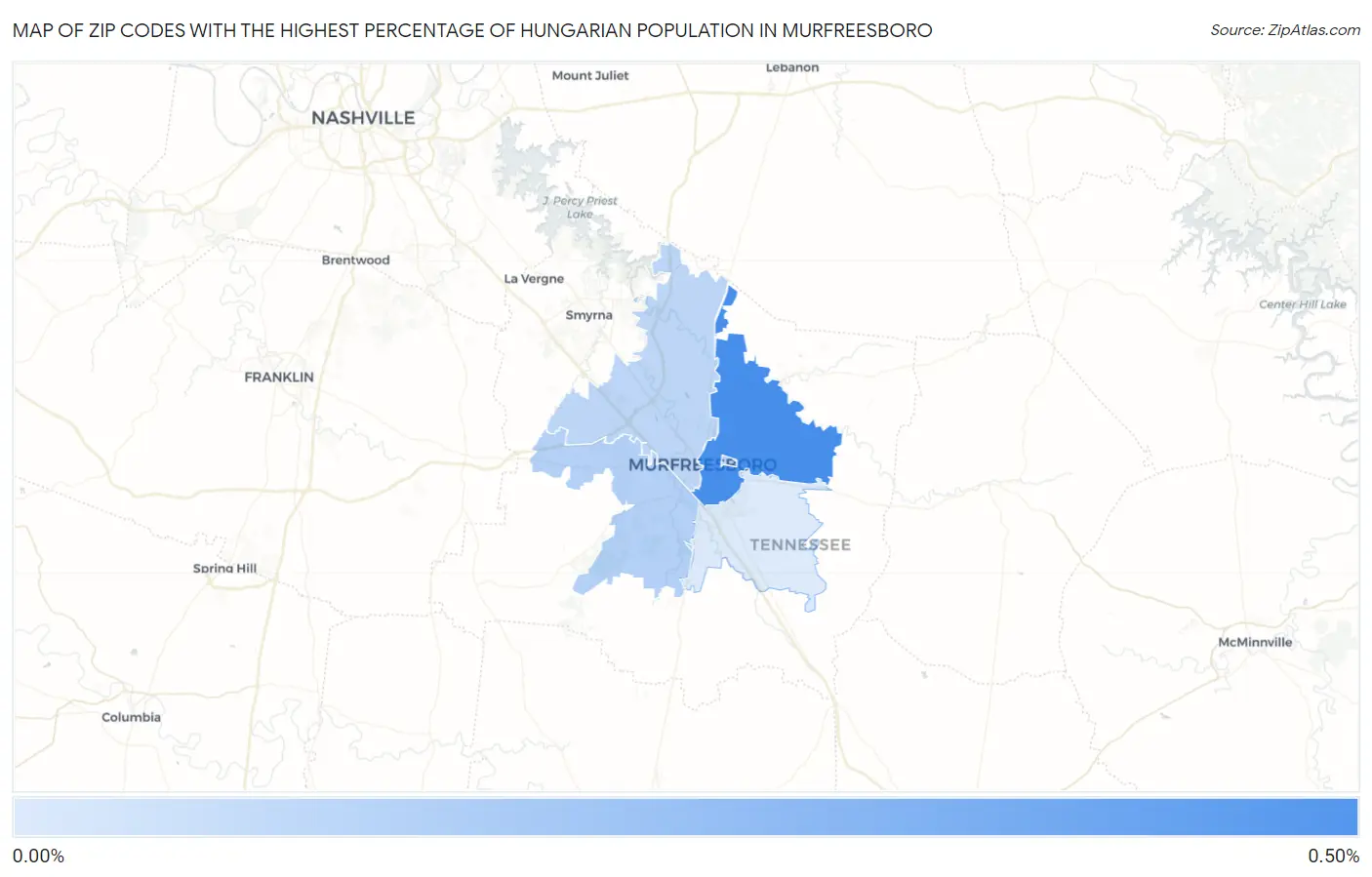 Zip Codes with the Highest Percentage of Hungarian Population in Murfreesboro Map
