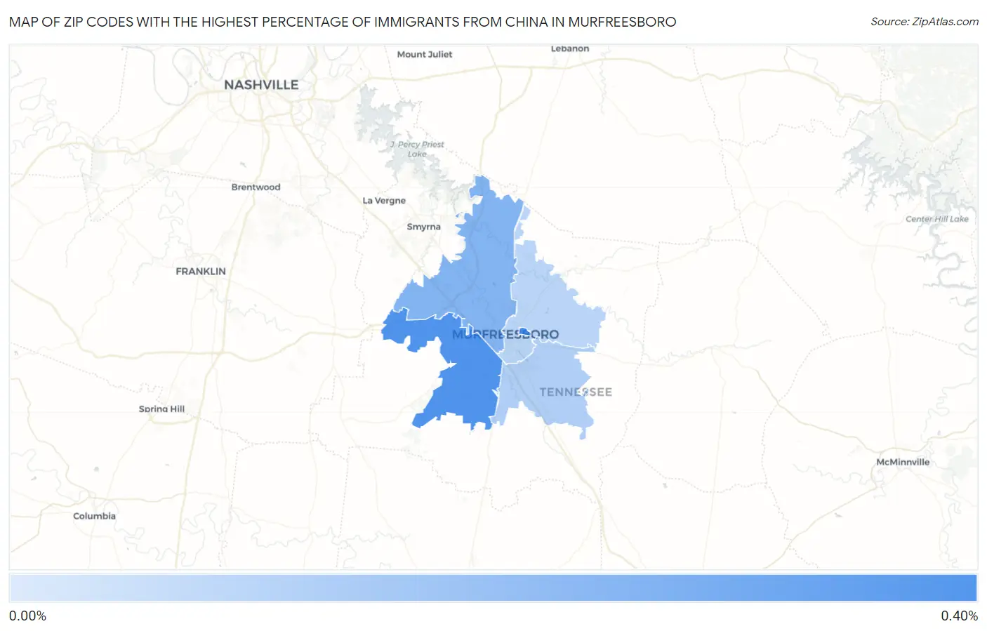 Zip Codes with the Highest Percentage of Immigrants from China in Murfreesboro Map