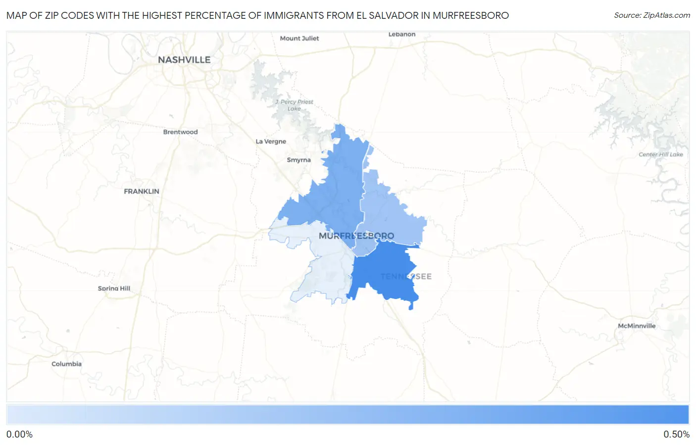 Zip Codes with the Highest Percentage of Immigrants from El Salvador in Murfreesboro Map